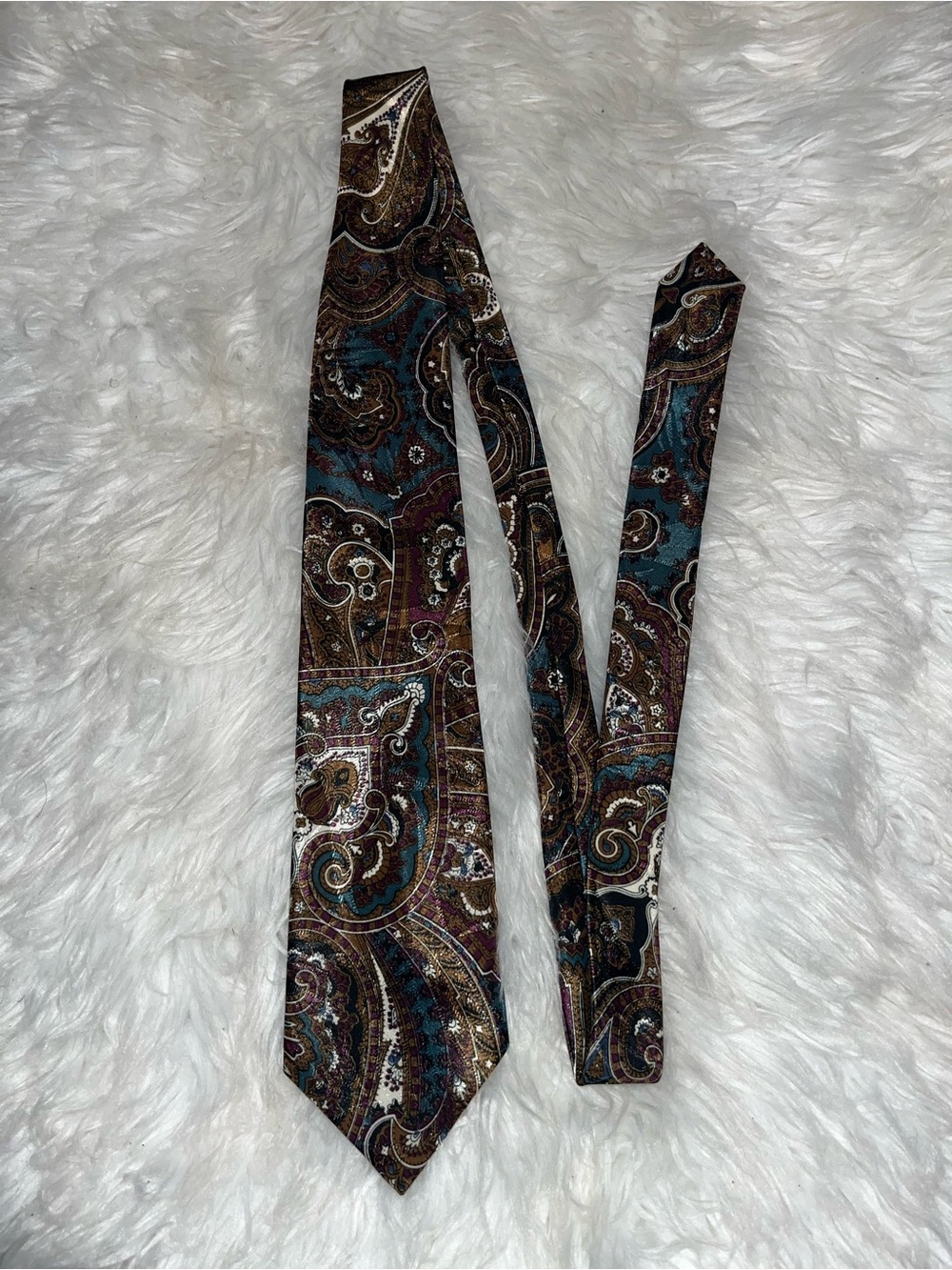Oscar de la Renta Teal, Brown and Gold Paisley Silk Tie